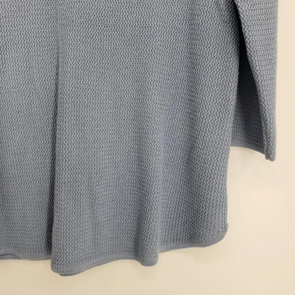 J. Jill Cotton‎ Textured Knit Sweater S V Neck Light Blue 3/4 Sleeves